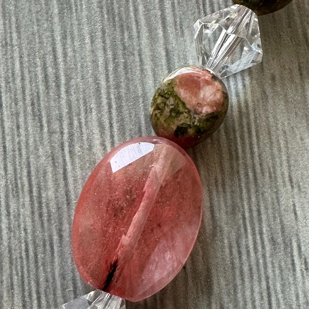 Unakite Pink Quartz & Crystal Beaded Necklace W/ 925 Sterling S-Clasp - Picture 7 of 8